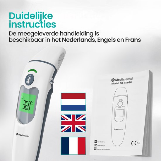 MostEssential 2-in-1 Digitales Fieberthermometer - Ohrthermometer - Stirn- und Körperthermometer - Fieberthermometer für Erwachsene, Kinder und Babys - berührungslos - IR30