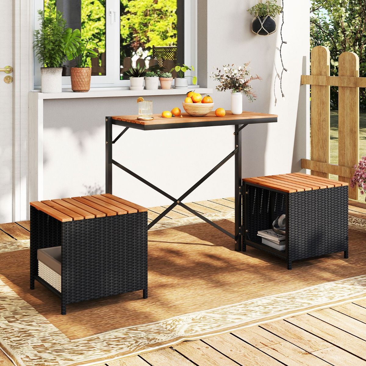 Coast 2-in-1-Gartenbank und Picknicktisch – wandelbares Balkonmöbel – mit Stauraum – schwarz/naturfarben