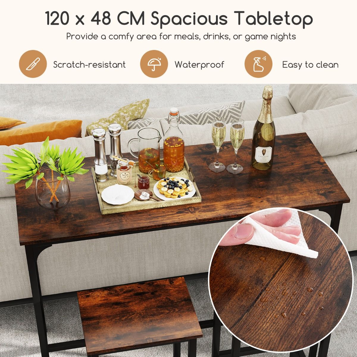 coast 3-tlg. Bartisch-Set - 120x48x91 cm - 2 Barhocker 40x30x66 cm - Braun/Schwarz - Industriedesign