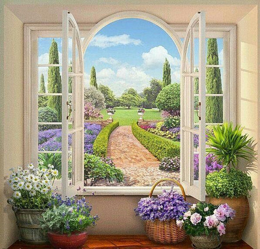 Happy Painter Diamond Painting Erwachsene & Kinder - Gartenansicht in voller Blüte - 30x30 cm - Komplettpaket