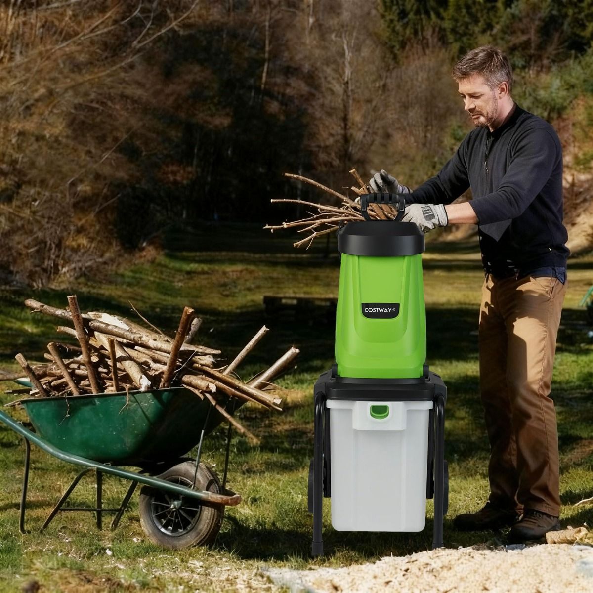 Coast Elektrischer Gartenhäcksler – 2800-W-Motor – 50-Liter-Auffangbehälter – grün und schwarz