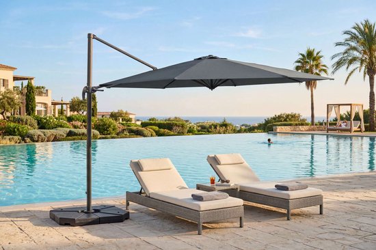 Feel Furniture – Luxus-Sonnenschirm – Roma 4 x 4 Meter, achteckig – Dunkelgrau