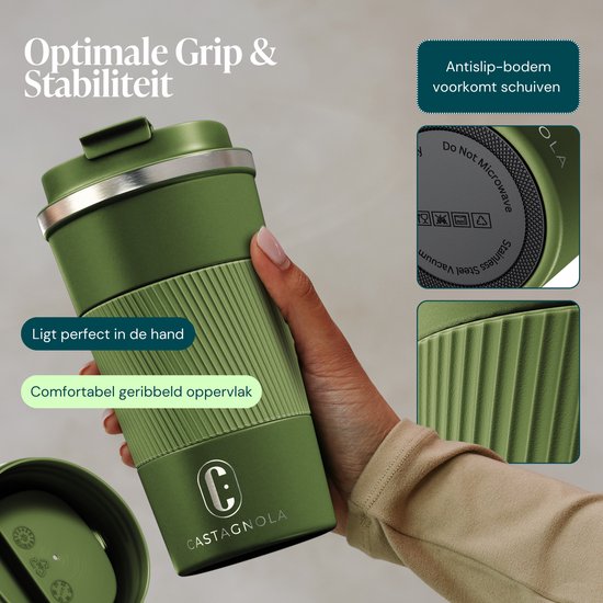 Castagnola Thermobecher – Kaffeebecher zum Mitnehmen – Reisebecher für Kaffee und Tee – Teebecher – 510 ml – Edelstahl – Grün