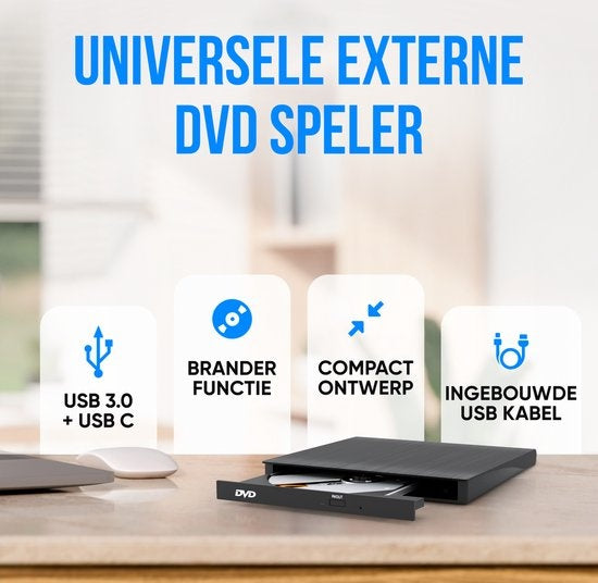 Externer DVD-Player und -Brenner von Strex - Mit Hülle - CD/DVD - Plug & Play - USB 3.0 DVD-Player - Geeignet für Windows, Mac und Linux - Optisches Laufwerk
