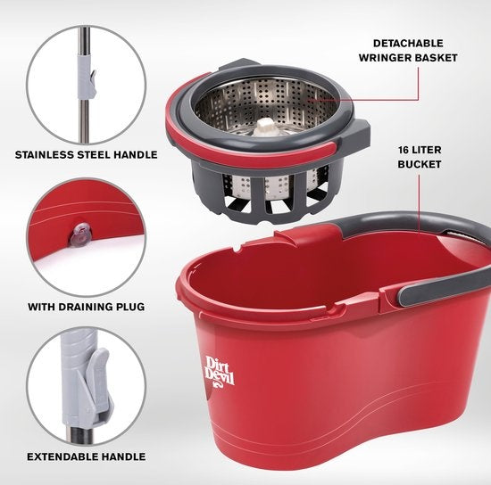 Dirt Devil Wischsystem mit Wringer - 16 L - 17âŒ€ x 98 - 118 CM - Rot