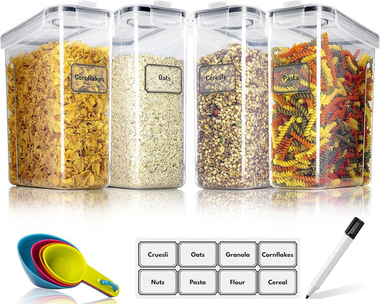 TNM Aufbewahrungsboxen mit Deckel - 4-teiliges Set (4 x 2,5 L) - Luftdicht & BPA-frei - Transparent - Ideal für Müsli, Mehl, Zucker und mehr - Aufbewahrungsboxen aus Kunststoff