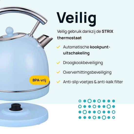 MOA Retro-Wasserkocher - Pastellblau - Elektrisch - Edelstahl - EK4TBL