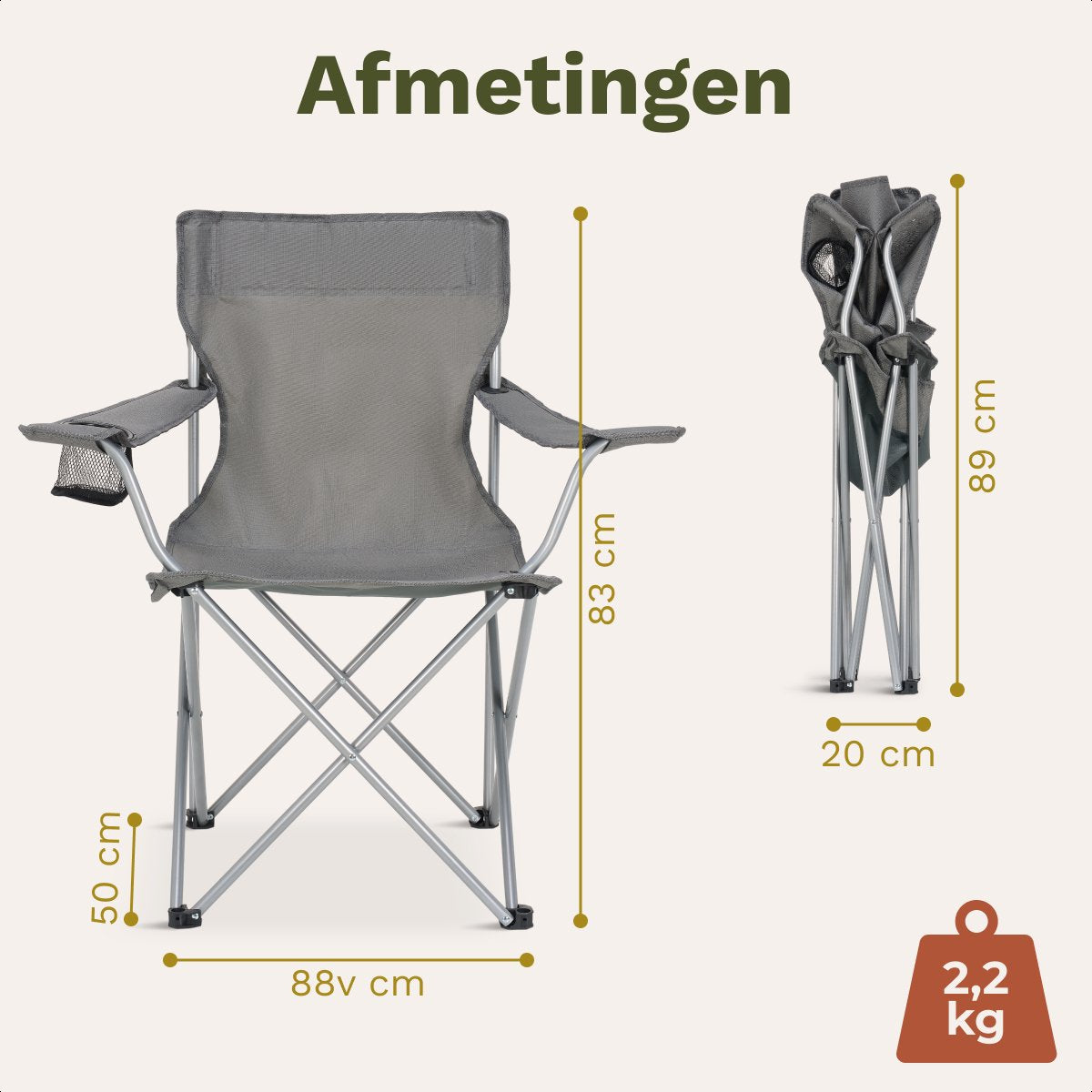 TRVLMORE Campingstuhl – zusammenklappbar – 120 kg Tragkraft – inkl. Tragetasche – Klappstuhl – Angelstuhl – Campingstuhl – Faltstuhl – grau