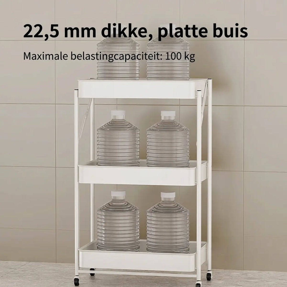 J.ZAO Zusammenklappbarer Küchenwagen – 30 × 45 × 77 cm – Weiß – 3 Ebenen – Rollbar und montagefrei