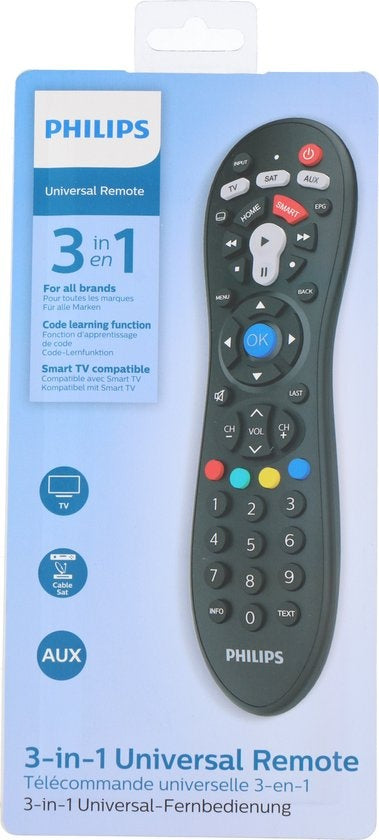 PHILIPS - Universal-Fernbedienung - SRP3013/10 - 3-in-1 - Lernfunktion - Umfangreiche IR-Code-Bibliothek - Smart TV