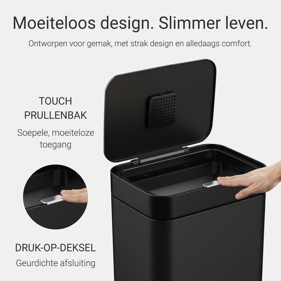 Abfallbehälter mit 60-Liter-Fach – inklusive 2x 30-Liter-Abfalltrennringen – Edelstahl – Schwarz – 42 x 33 x 76 cm – STAUS&BACH Nuvio