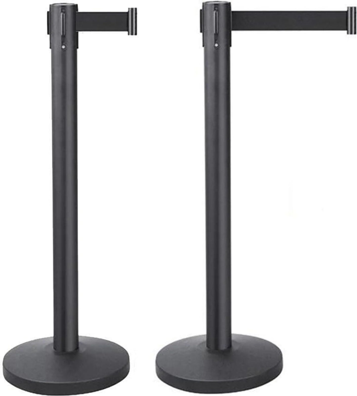 Yaheetech Absperrpfosten 2er Set - 92 cm hoch - ausgestattet mit 200 cm einziehbarem Band und 4-Wege-Kupplungssystem und stabilem Sockel - für VIP-Zonen und Messen - schwarzer Stahl