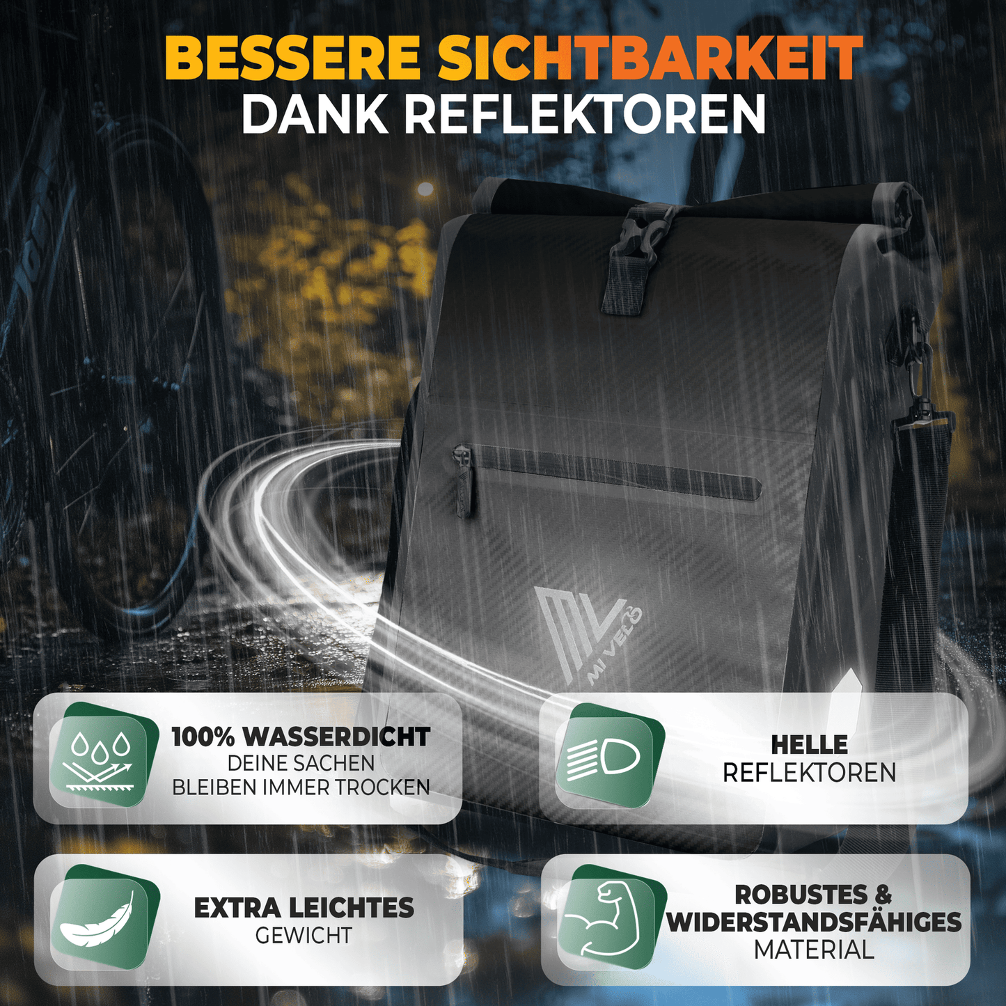 MiVelo Max - 2-in-1 wasserdichte Packtasche für Gepäckträger - Schwarz - 25 L