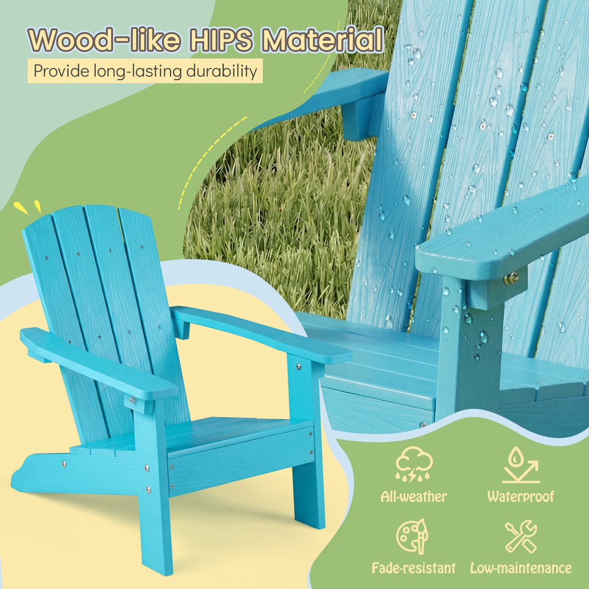 Coast Kinder-Adirondack-Gartenstuhl – ergonomische Rückenlehne – wetterbeständiges HDPE – braun
