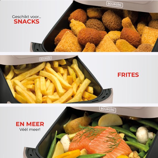 Bourgini Slimfit Airfryer XL Beige - Heißluftfritteuse - 5 Liter - 1500W - PFAS frei