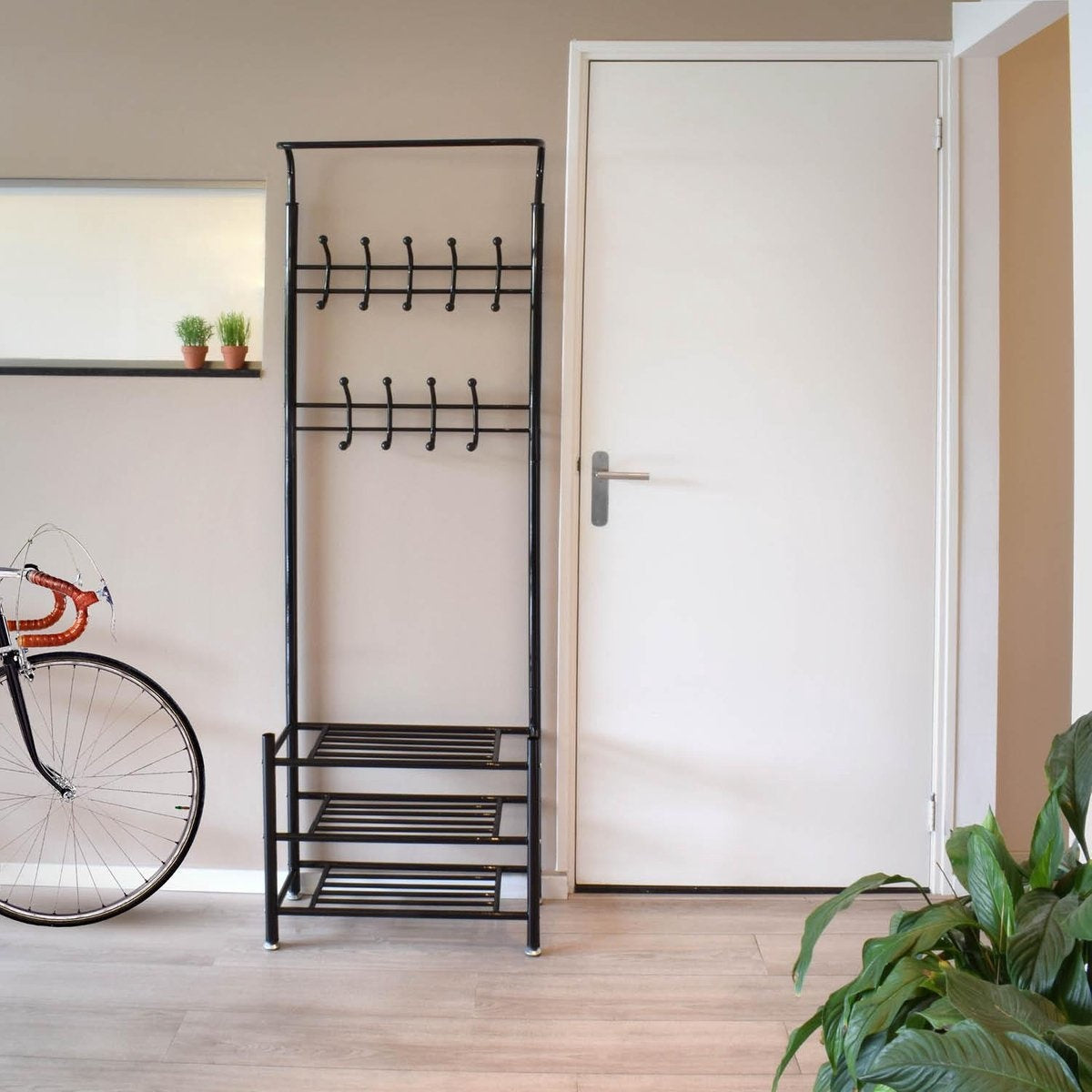 O'DADDYÂ¬Ã† Garderobenständer stehend - Garderobe mit Schuhablage - 18 Haken 2 Lagen Schuhablage 6 Paar - Garderobenständer Metall - 66 x 30 x 190 cm - schwarz