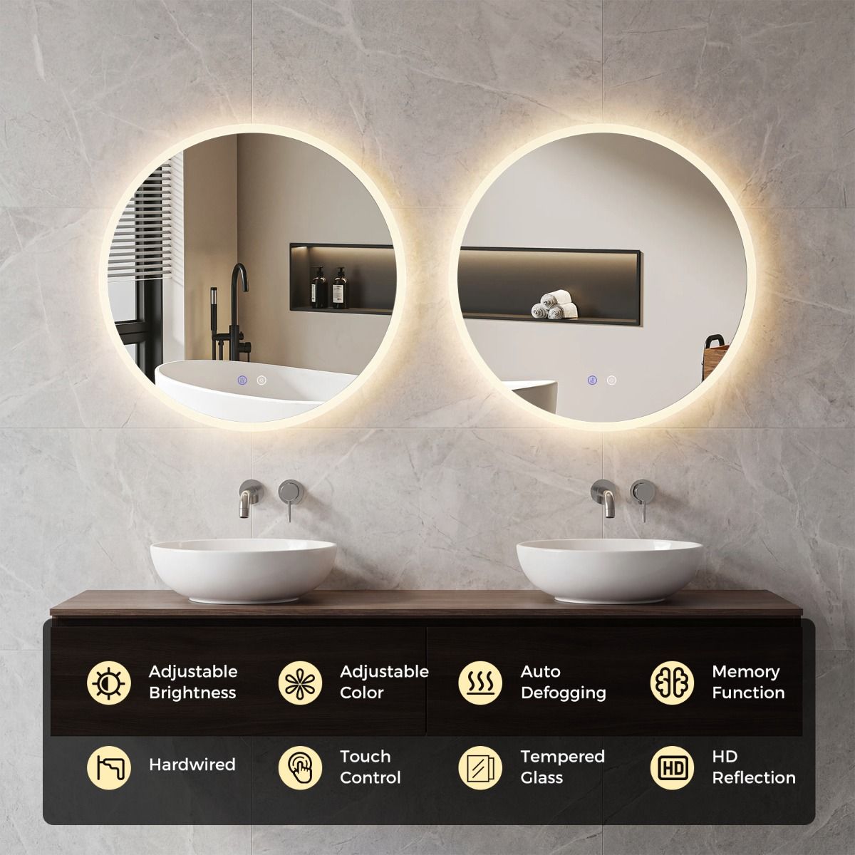 Coast Ronde LED-Badezimmerspiegel – Kosmetikspiegel mit Hintergrundbeleuchtung – 3 Lichtfarben – 60 cm – Silber