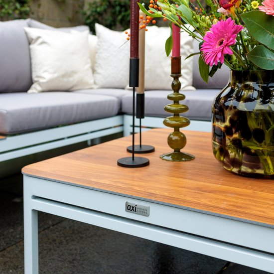 AXI Eos Lounge-Set mit Liege, weiß mit Holzoptik, PSPC – Eckgarnitur mit Tisch – Pulverbeschichtetes Aluminiumgestell – Integrierte Liege – Tischplatte aus PSPC