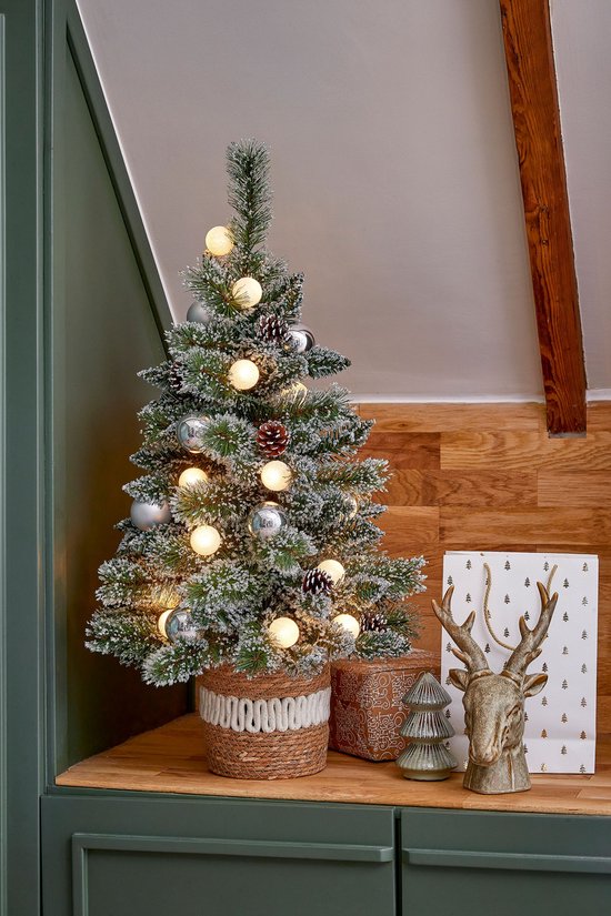 Black Box Trees Kaprun Weihnachtsbaum im Topf – Grün, Frosted Silber, Warmweiß – batteriebetrieben und mit Timer-Funktion – Höhe 90 cm