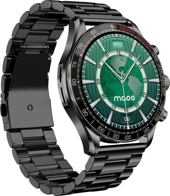 Maoo Titan AMOLED Smartwatch Herren - Edelstahl und 2 TPU-Bänder - Schrittzähler - Herzfrequenzmesser - Schlafüberwachung - Multisport - Geeignet für Android und iOS - Schwarz