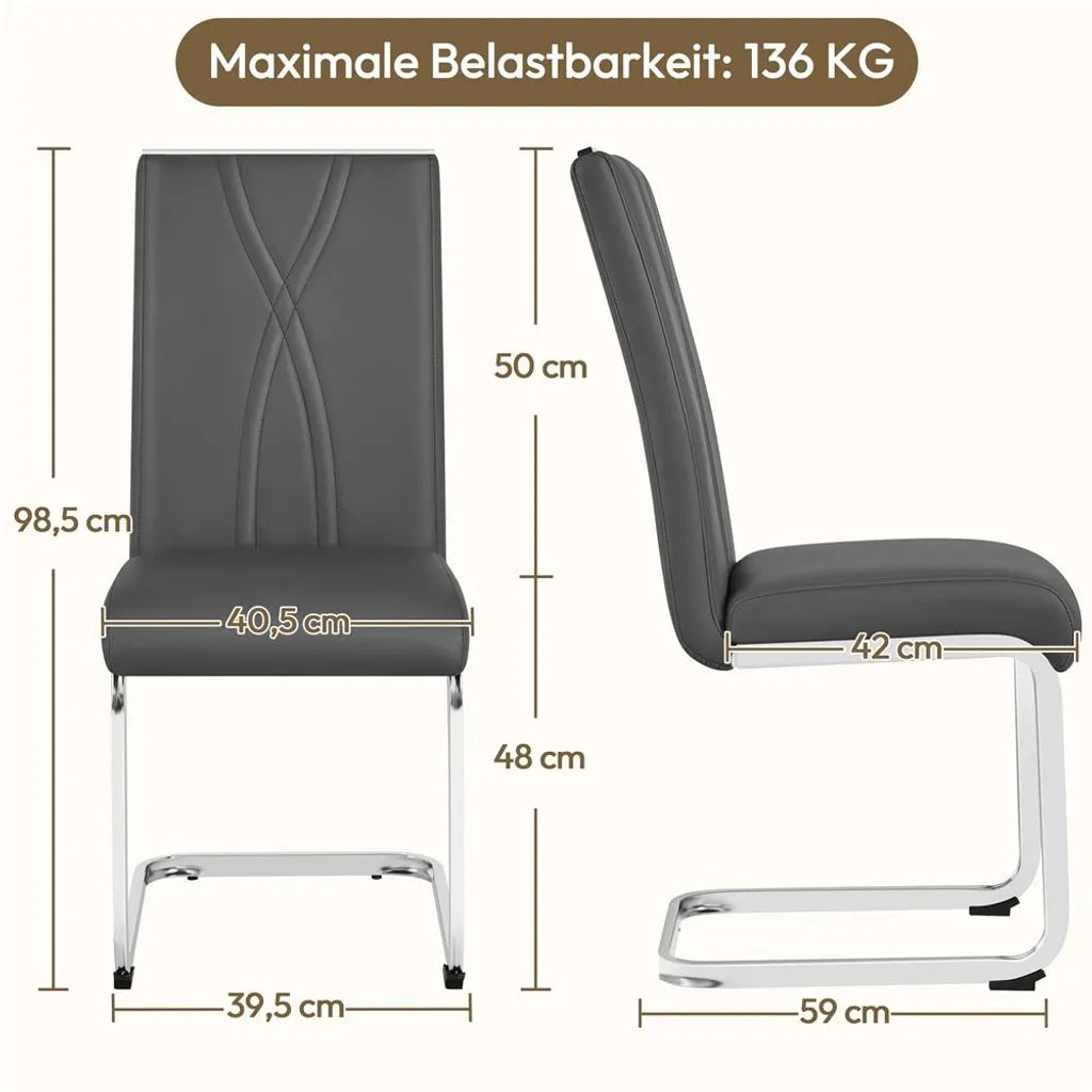 Yaheetech 2er-Set Esszimmerstühle 59 x 40,5 x 98,5 cm – Dunkelgrau – Cantilever-Stühle aus Kunstleder