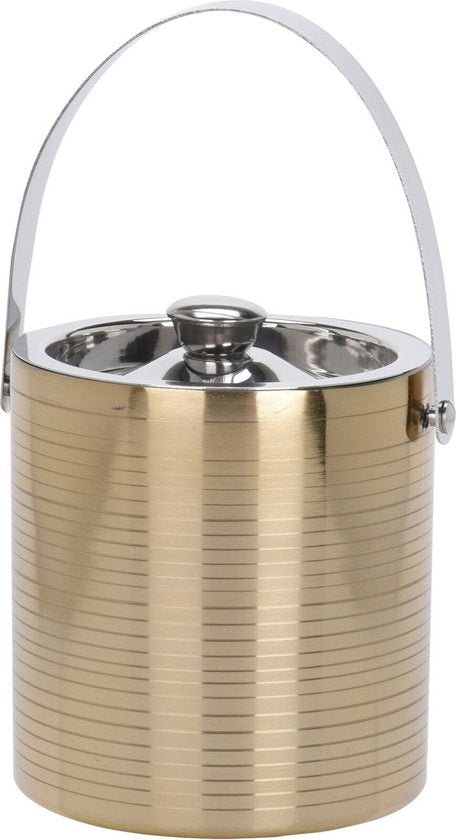 Excellent Houseware Eiskübel mit Deckel – goldfarben – Edelstahl – D15 x H16 cm