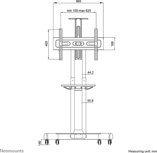 Neomounts NM-M1700BLACK mobiler TV-Ständer – 32–75" – Höhenverstellung 104,2–154,2 cm – manuell – inkl. Webcam- und Laptop-Halterung – schwarz