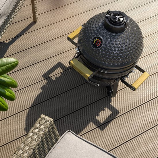 KitchenBrothers Kamado BBQ - 13 Zoll Holzkohlegrill - 27⌀ cm - PFAS-frei - Deluxe Set - Eiergrill mit Zubehör inklusive Abdeckung - Grau