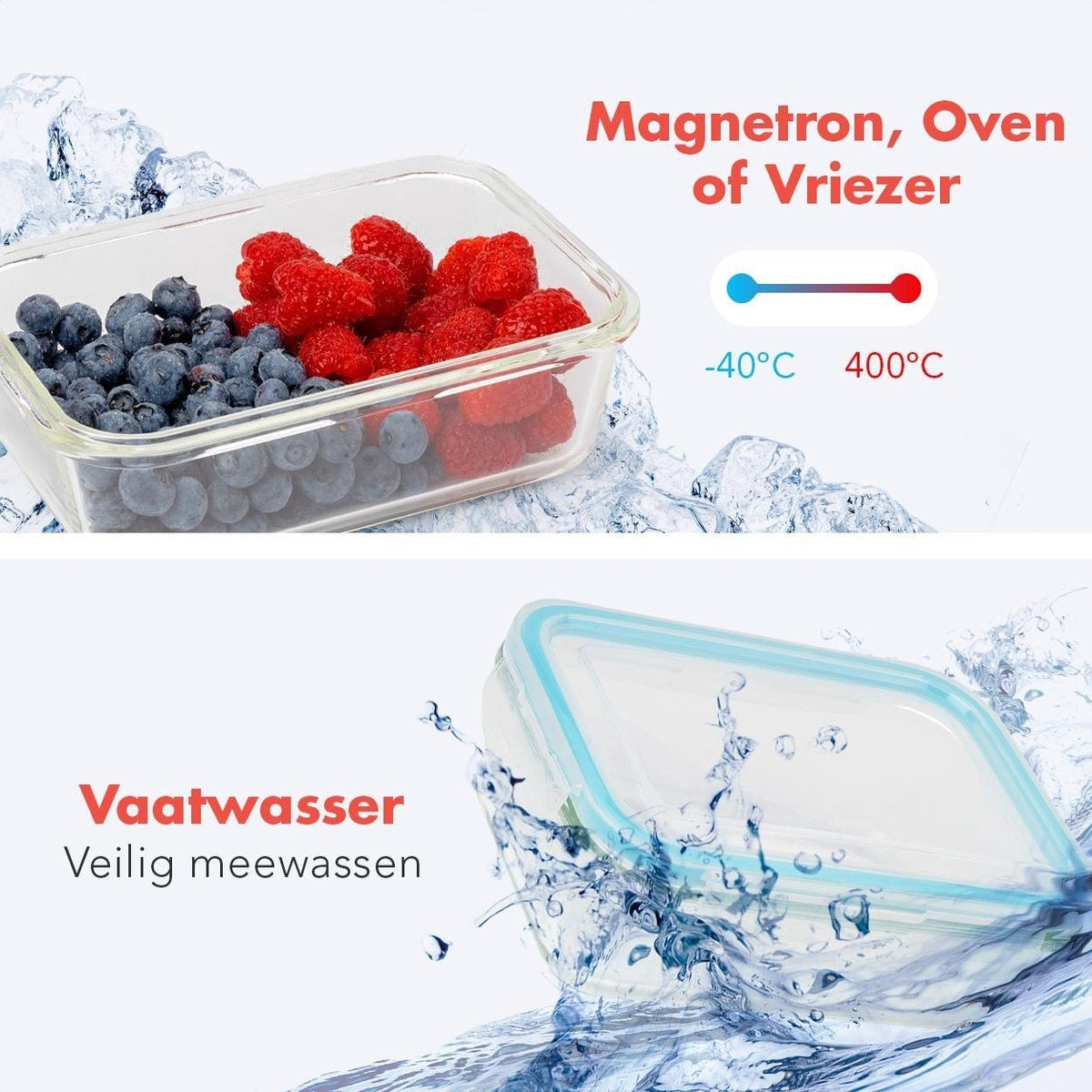 KitchenBrothers Mahlzeit Vorbereitung Tabletts - Frische Tray Set - luftdicht - BPA frei - Glas - 9 Stück