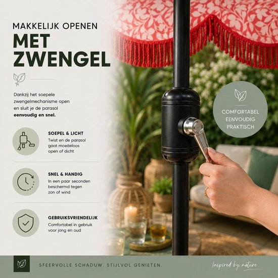 Mica Decorations Kelly Sonnenschirm mit Tragetasche – Stabsonnenschirm 238 x Ø 235 cm – Garten- oder Balkonsonnenschirm – Polyester, Stahl – Rot
