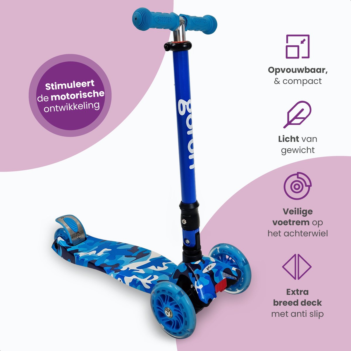 GoFun Kids Scooter - Leuchtende Räder - Zusammenklappbar - Verstellbarer Lenker - 85 x 58 x 23 cm - Blau