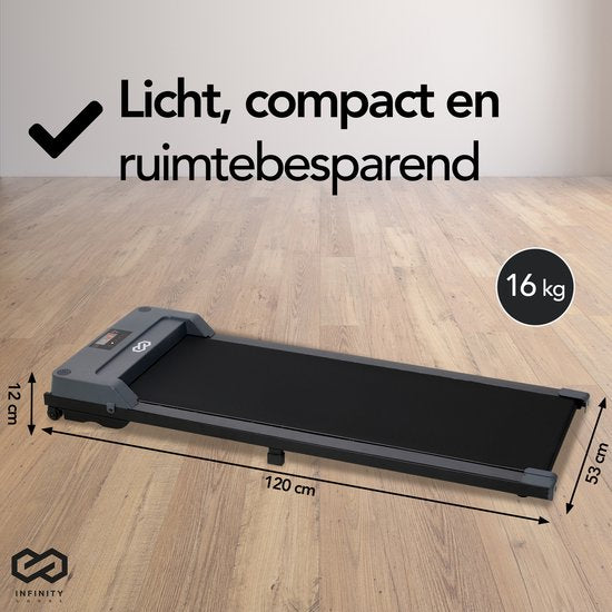 Infinity Goods Laufband für Zuhause - Mit Bluetooth - 1-6 km/h - 120 x 53 x 12 cm - Anthrazit