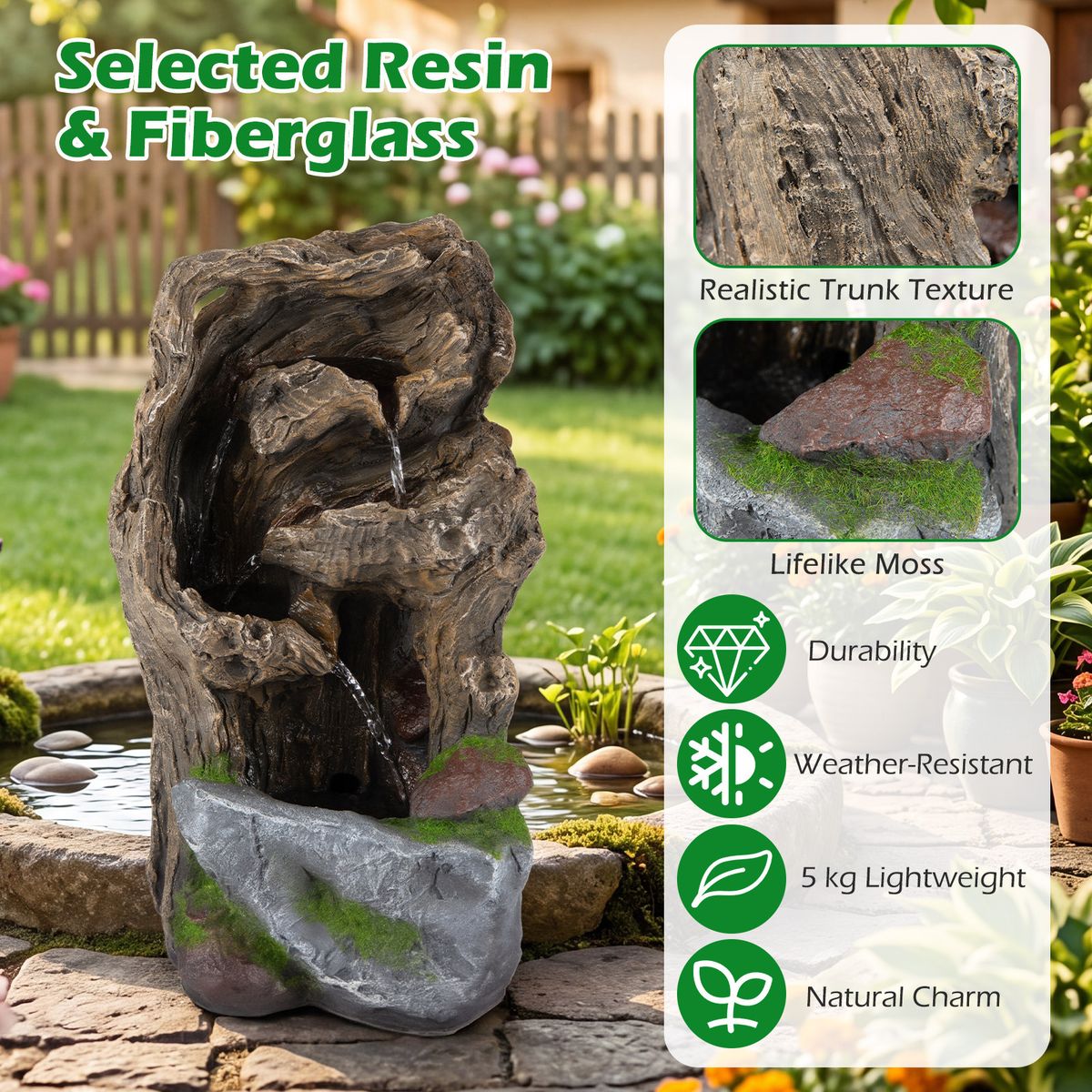 Coast Gartenbrunnen mit 4 Ebenen – LED-Beleuchtung – wetterfest – braun, 26 x 28 x 53 cm