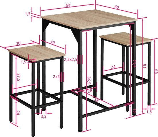 tectake - Stehtisch-Set Inverness industrial hellbraun - 404363
