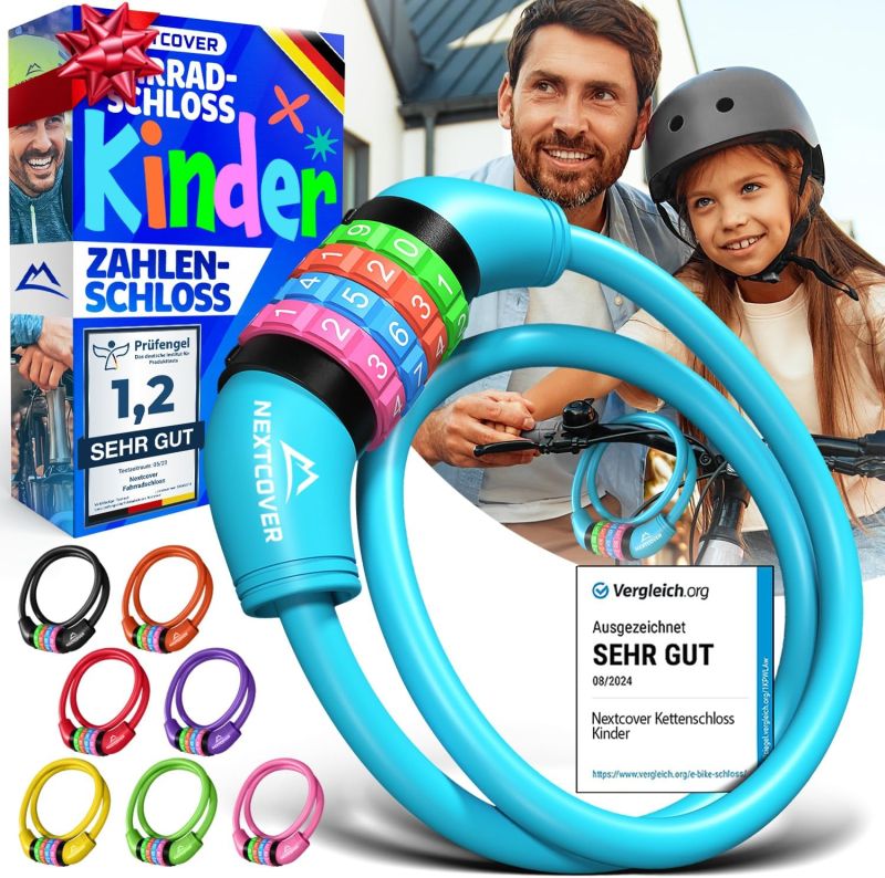 NEXTCOVER® Kinderfahrradschloss mit 4-stelligem Zahlencode – Zahlenschloss mit bunten Ziffern