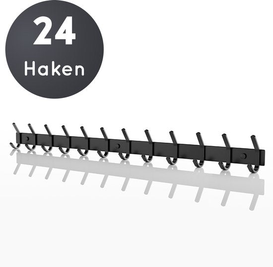 Volcan Wandgarderobe - 24 Haken - Wandgarderobe zum Aufhängen mit 3M-Band - Industriell - Schwarzer Edelstahl