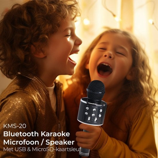 Denver Karaoke-Mikrofon Bluetooth - Drahtlos - Karaoke-Set - Eingebauter Lautsprecher - AUX - MicroSD - KMS20 - Schwarz