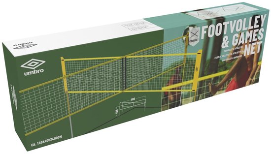 Umbro Sportnet – Spieleset – 168 x 400 cm – 4 Felder – Volleyballnetz – Badminton – Fußvolleyball – Crossnet – Schwarz/Gelb