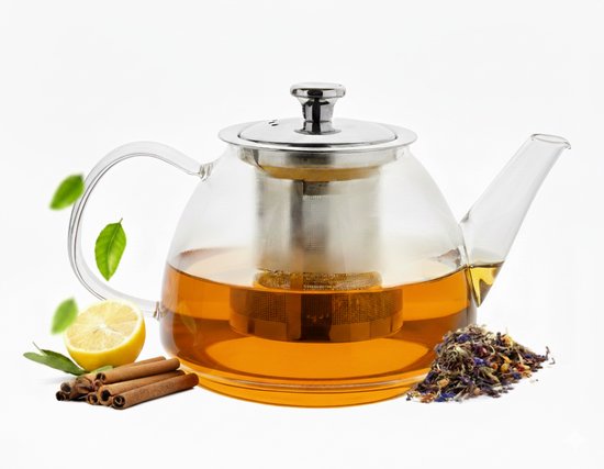 Vaja® Glas-Teekanne Fay mit Edelstahlfilter - 1 Liter - Tee-Ei - Für losen Tee / Teeblüten - Weihnachtsgeschenk - Borosilikatglas-Tropfschutz-Ausguss
