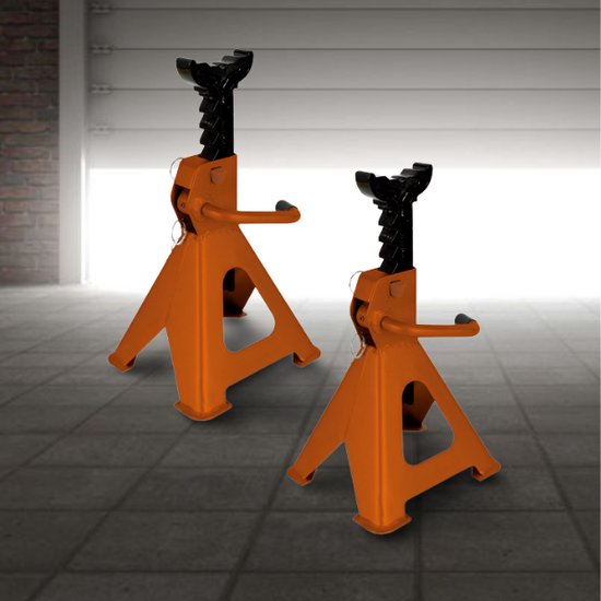Perel Satz verstellbare Achsstützen, 2 Stück, max. Hubhöhe 430 mm, belastbar bis 2 Tonnen (pro Stück), Stahl, orange