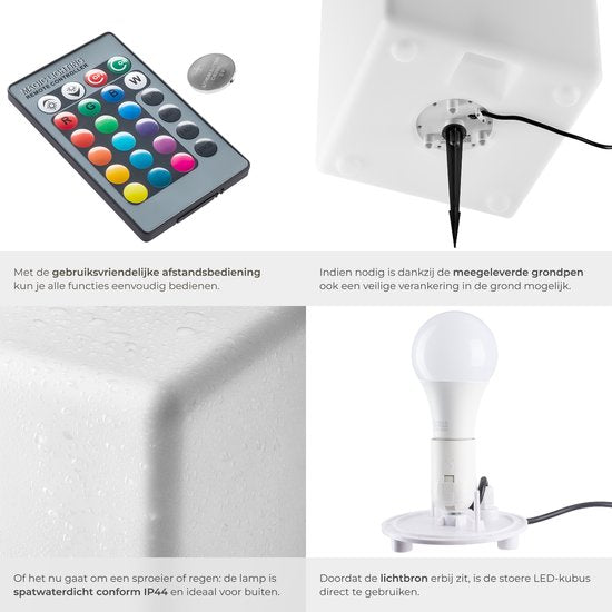Tectake® Leuchtwürfel - LED - 16 RGB-Farben und 5 Lichtmodi - Wetterfeste und robuste Gartenbeleuchtung - 35x35x35 cm - Inklusive Leuchtmittel und Fernbedienung