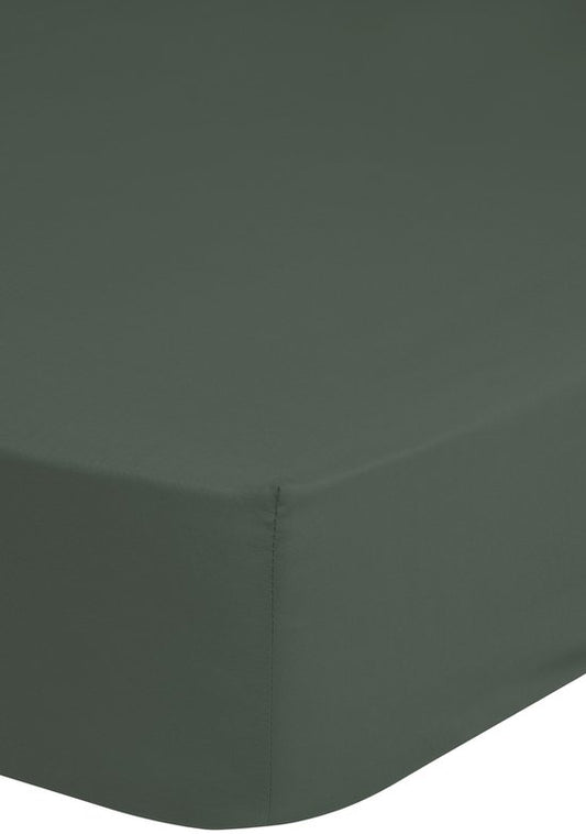 Satin-Spannbetttuch - 180x220cm - 100% weicher Baumwollsatin - bis zu 25cm Matratzenstärke - dunkelgrün-oliv