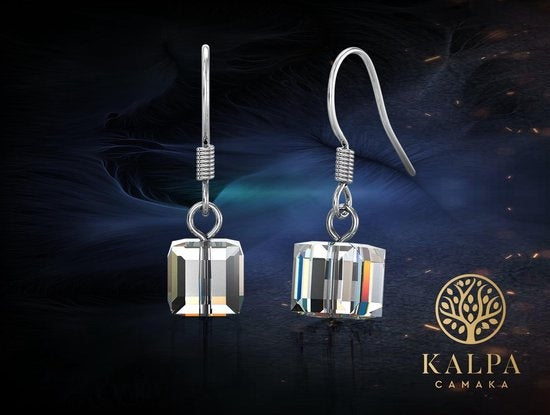Yolora Damen Ohrringe mit Kalpa Camaka Kristallen - Silber - 18K Weißgold vergoldet - Damen Ohrringe Silber - Schmuck - Geschenkbox - Luxus Geschenkbox - Geschenkbox - Schöne Geschenkverpackung - Exklusive Geschenkverpackung - Geschenk zum Muttertag