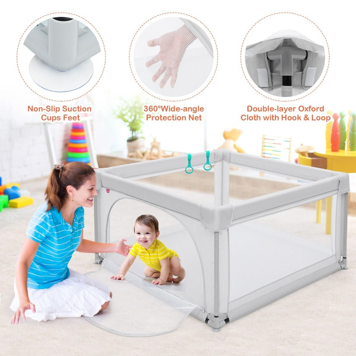 Baby Laufgitter Großes Laufgitter für Kleinkinder mit 50 Spielbällen 120 x 120 x 68 cm Grau
