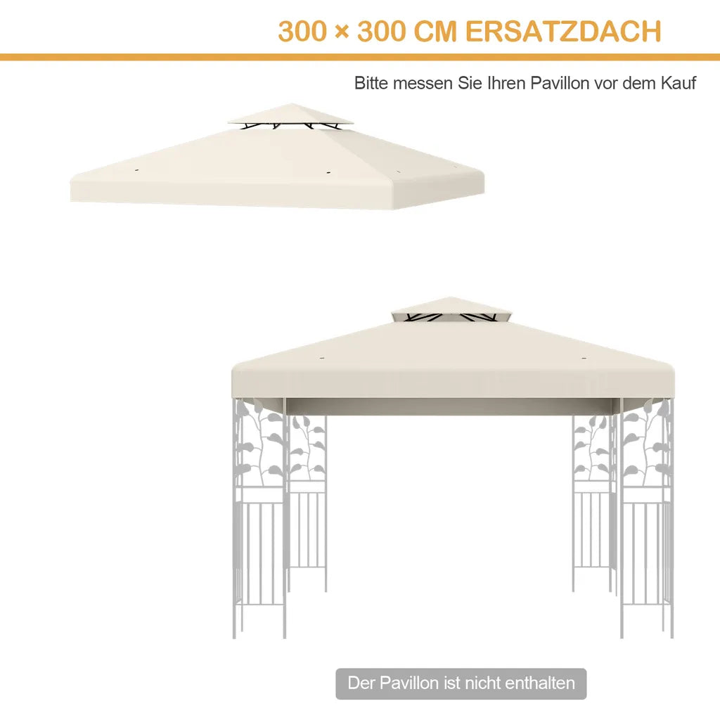 Coast Ersatzdach - Wetterfest - 3x3 M - Inkl. Entwässerungslöcher & Klettverschlüsse - Beige