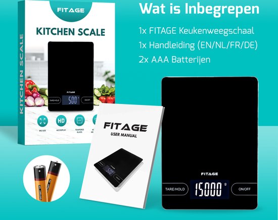 FITAGE Küchenwaage - Küchenwaage - Groß und bis zu 15KG - Präzisionswaage - Digital