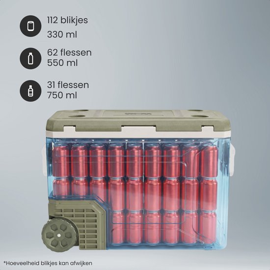 Auronic Elektrische Kühlbox – Kompressor – 80 l – 12 V und 240 Volt – Camping-Kühlschrank – Frigobox für das Auto – mit Rädern und Griff – grün
