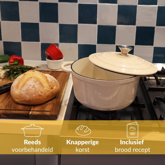 Chefarone Gusseisenpfanne 3,5 l – PFAS-frei – Bratpfanne inklusive Deckel – Für alle Herdarten geeignet – Emailliert, cremeweiß