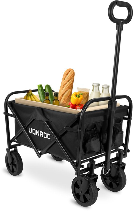VONROC Bolderkar - Kompaktes Modell - Zusammenklappbar - 60 kg Tragkraft - 50l Fassungsvermögen - Solide Anti-Leck-Räder - Stabiler Stahlrahmen - Polyester 600D - Schwarz