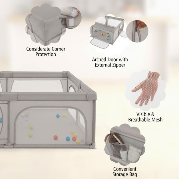 Coast Baby Laufstall mit 50 Bällen und 2 Türen - 206 x 147 cm - grau